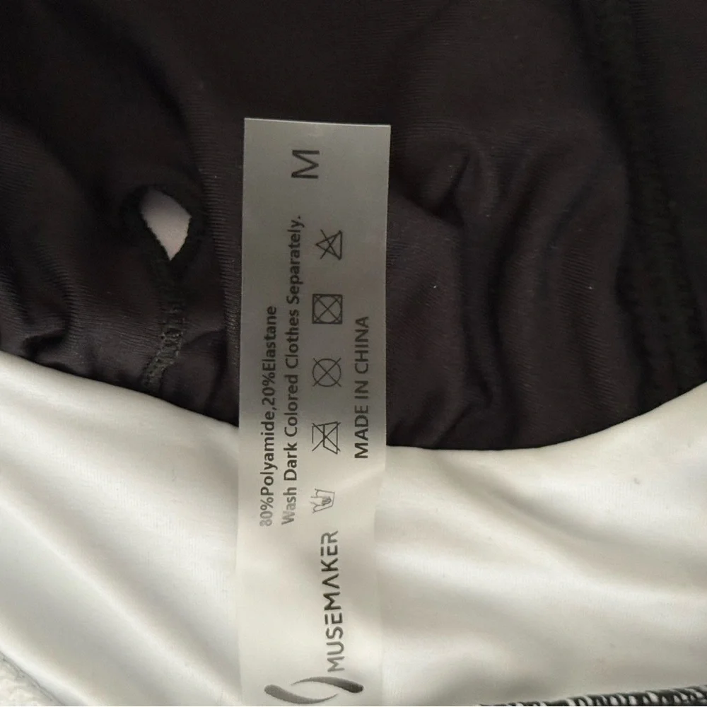 Musemaker Halter Swimsuit Black White Ruched One Piece Size M NWT-Free Look
